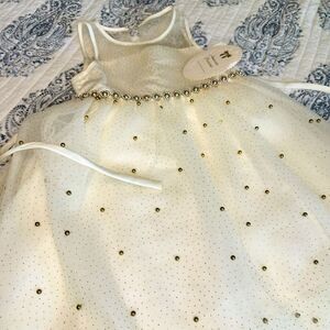 Elegant Girls Cream Tulle Dress with Gold‎ Accents